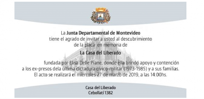 Invitación a la colocación de la placa de memoria en la Casa del Liberado