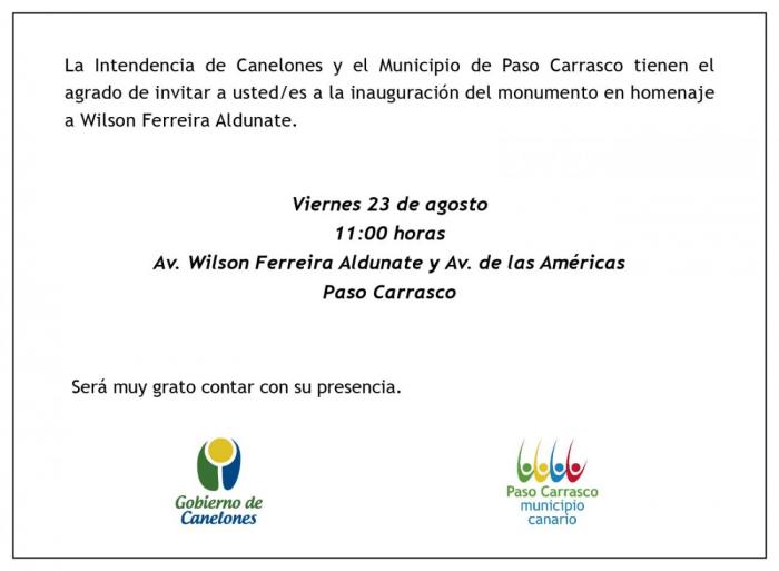 Invitación inauguración de monumento a Wilson Ferreira Aldunante