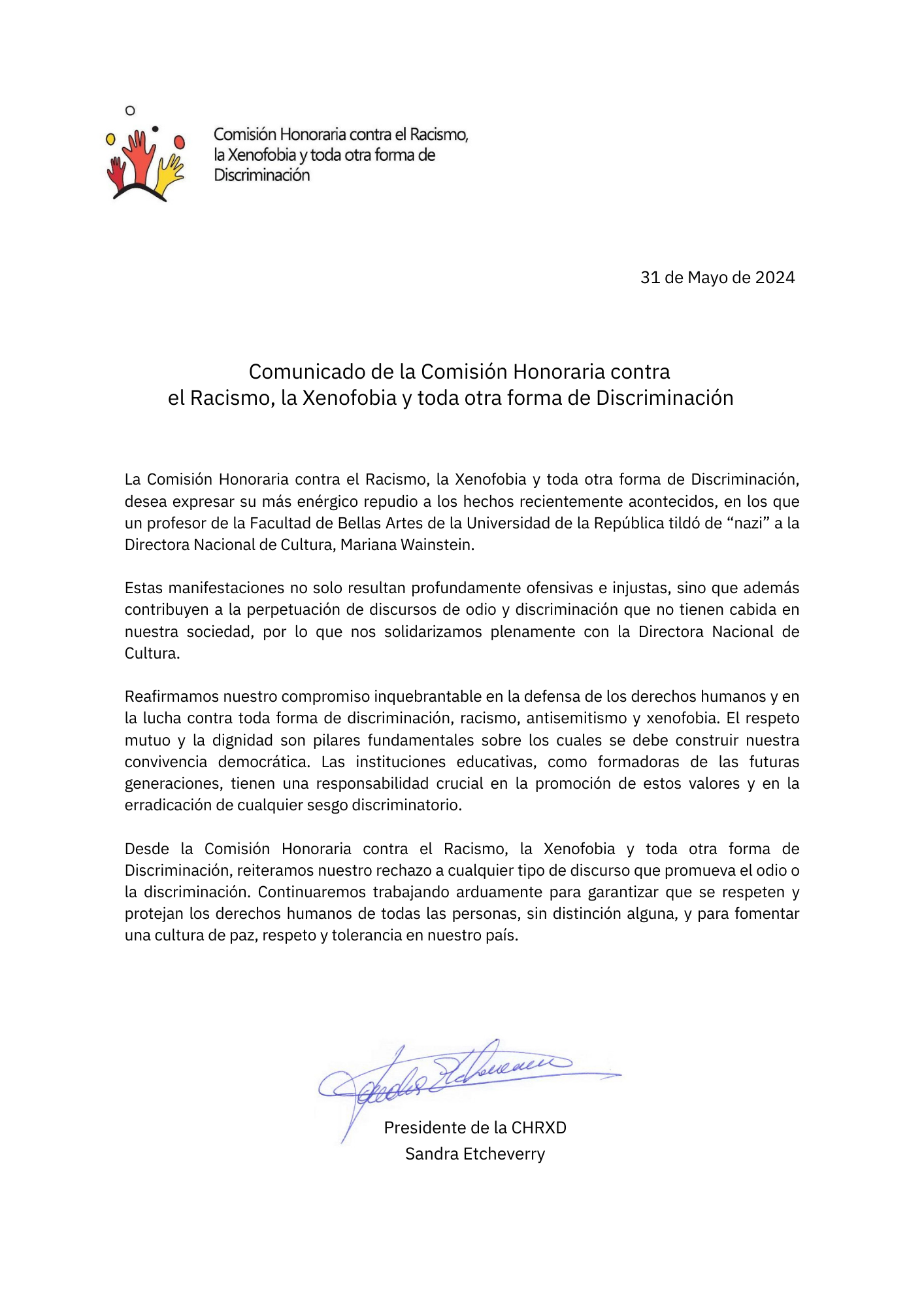 Comunicado CHRXD 31Mayo2024