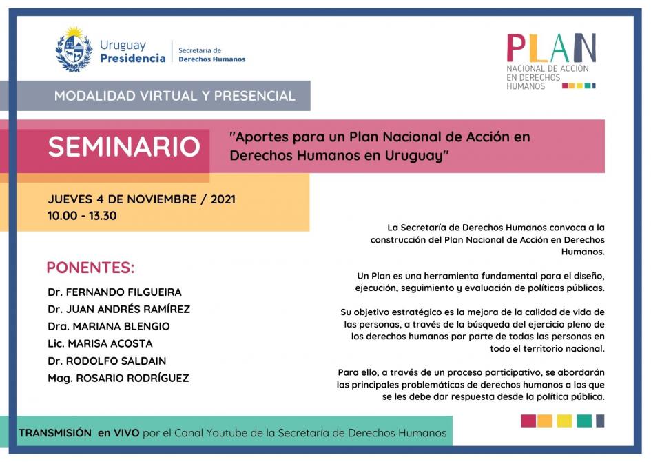 Placa de seminario "aportes para un Plan Nacional de Acción en Derechos Humanos en Uruguay"