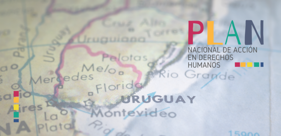 Logo del Plan Nacional de Acción en Derechos Humanos. Mapa de Uruguay con logo del Plan Nacional de Acción en Derechos Humanos.