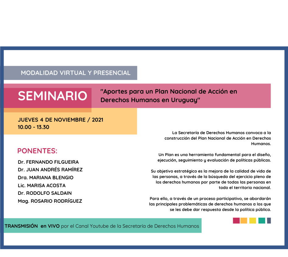 Placa de seminario “Aportes para un Plan Nacional de Acción en Derechos Humanos en Uruguay”.