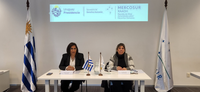 Sandra Etcheverry y Marina Sande encabezando reunión con puntos focales de Uruguay