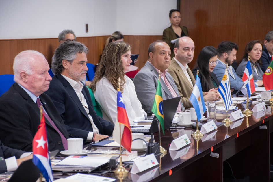 Intercambio entre delegaciones iberoamericanas Representantes de distintos países iberoamericanos participan en una sesión de trabajo de CYTED,.