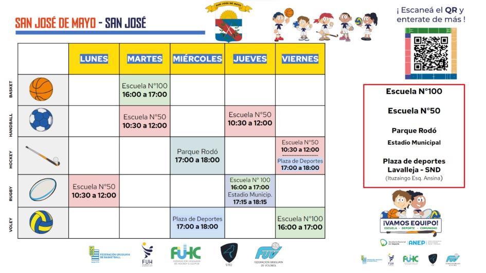 Horarios Vamos equipo en San José