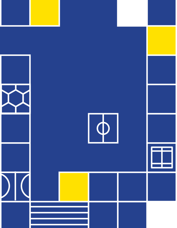 Diseño de grilla constructivista con elementos vinculados al deporte.