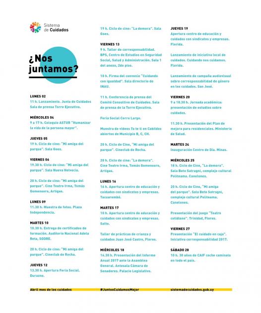 Grilla de actividades Mes de los Cuidados 2018 Grilla de actividades Mes de los Cuidados 2018