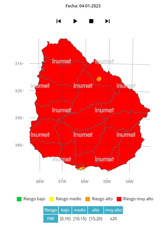 Índice de riesgo de incendios de Inumet