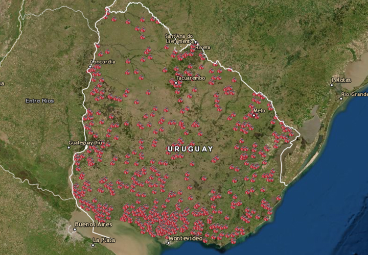 Mapa: distribución de escuelas rurales en las cuales el Sinae realizó talleres de GIR desde 2017