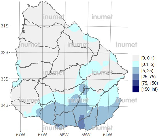Mapa de acumulados de precipitaciones de las 7 am del 28 de junio a 7 am del 29 de junio de 2021