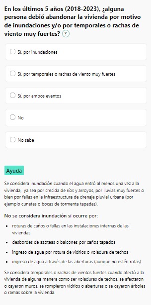 Captura de la pregunta del censo relativa a la GIR