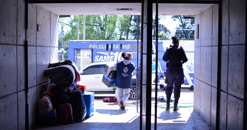 Foto: Sinae / Desmonte del centro de evacuación del polideportivo de la Escuela Nacional de Policía