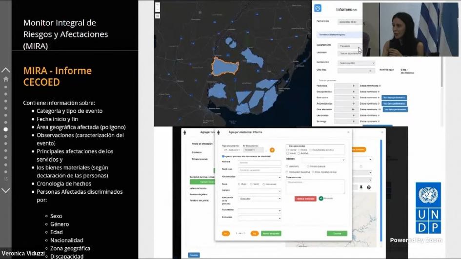 Fátima Cabrera del Área de Información presentando el Monitor Integral de Riesgos y Afectaciones