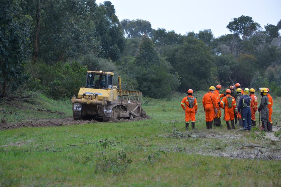 Maquinaria pesada realizando cortafuego durante ejercicio práctico Maquinaria pesada realizando cortafuego durante ejercicio práctico