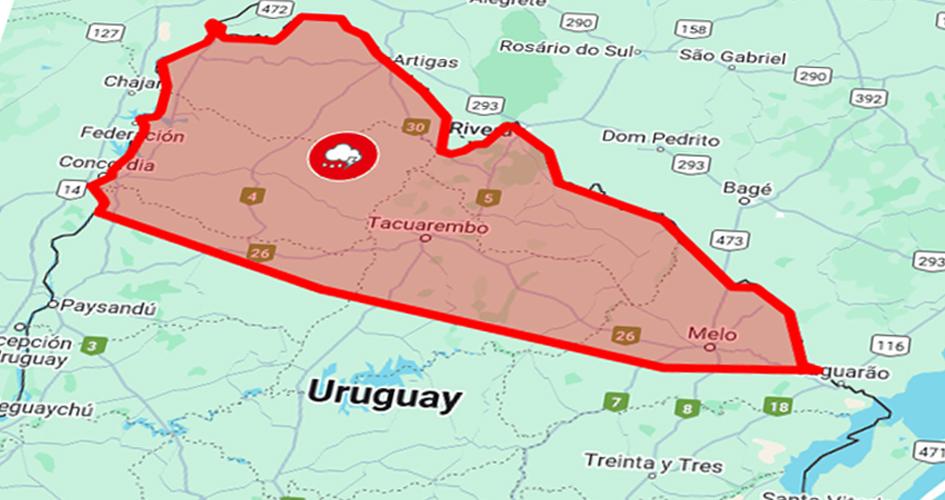 advertencia roja en mapa de uruguay advertencia roja en mapa de uruguay