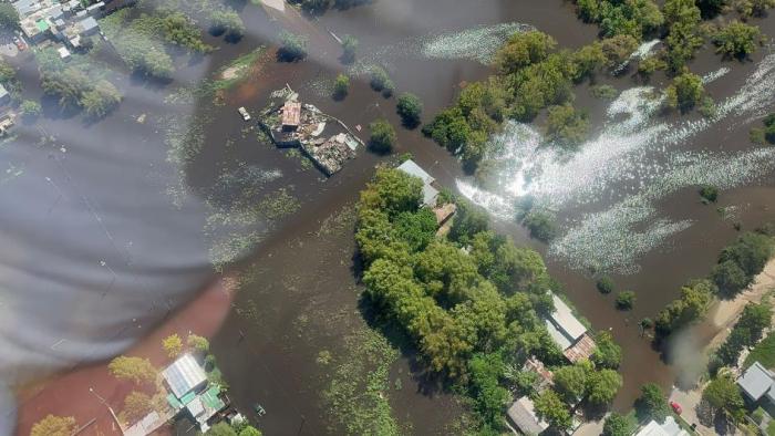 Imagen aérea de la recorrida del director nacional de emergencias del 23/3 por las zonas afectadas