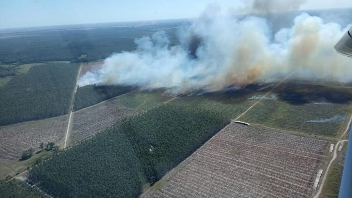 Vista aérea del incendio de Río Negro - Foto: Cecoed de Río Negro