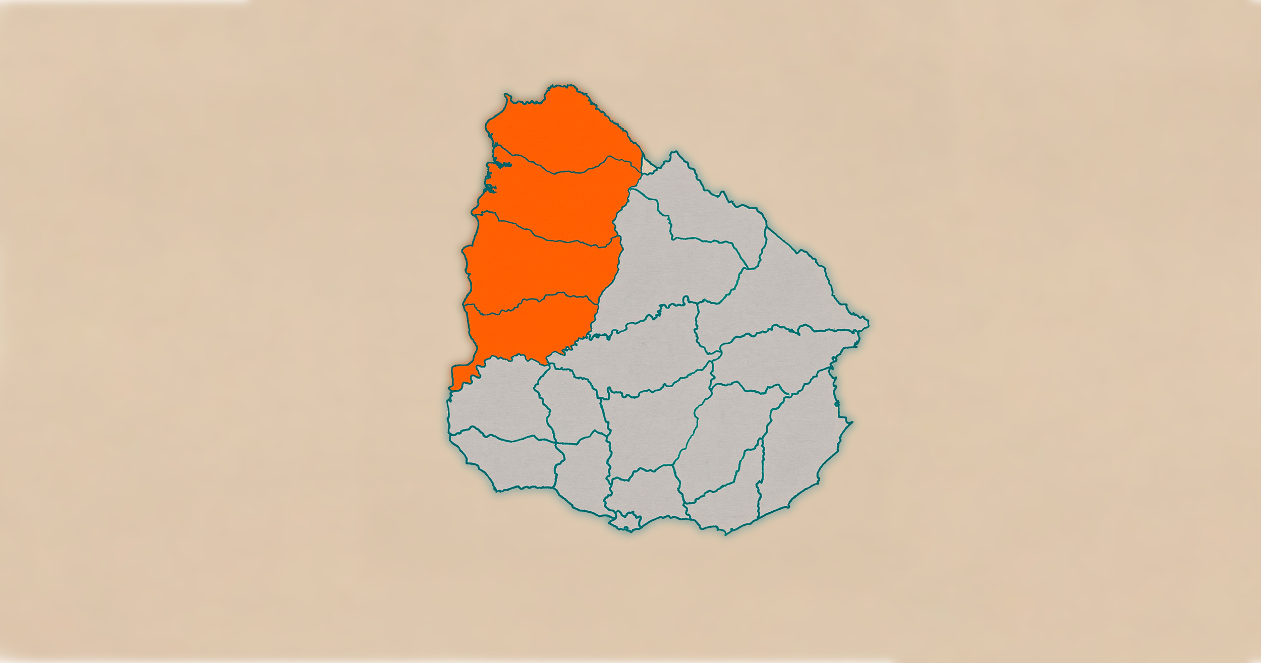 mapa del Uruguay resaltando departamentos del litoral norte