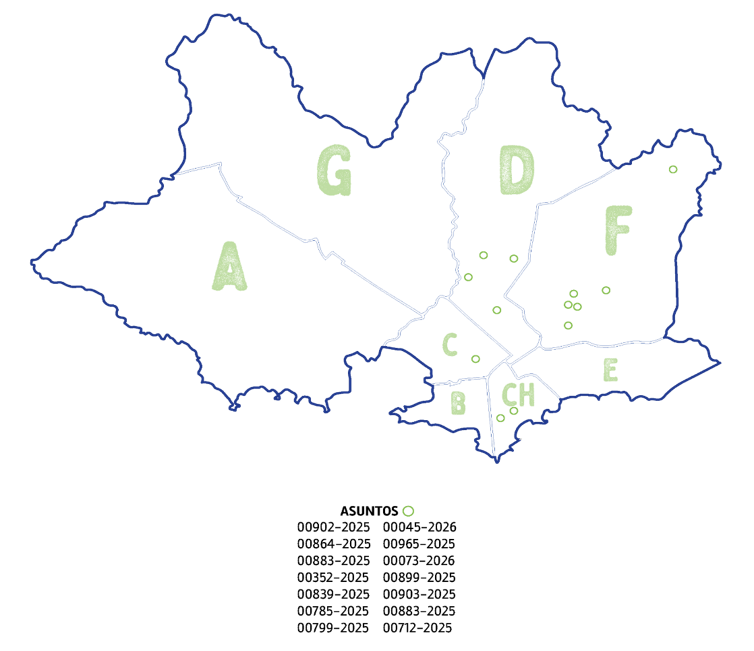 Distribución de los asuntos ingresados a la Defensoría por municipio&nbsp; (2025-2026)