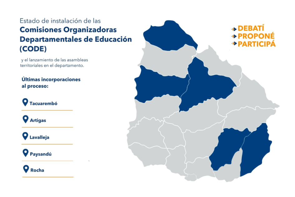 Mapa de Uruguay con los departamentos pintados de azul.