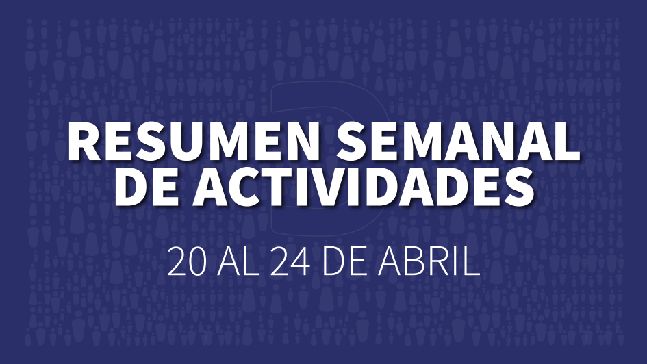 Placa informativa con el texto "Resumen Semanal de Actividades del 20 al 24 de abril"
