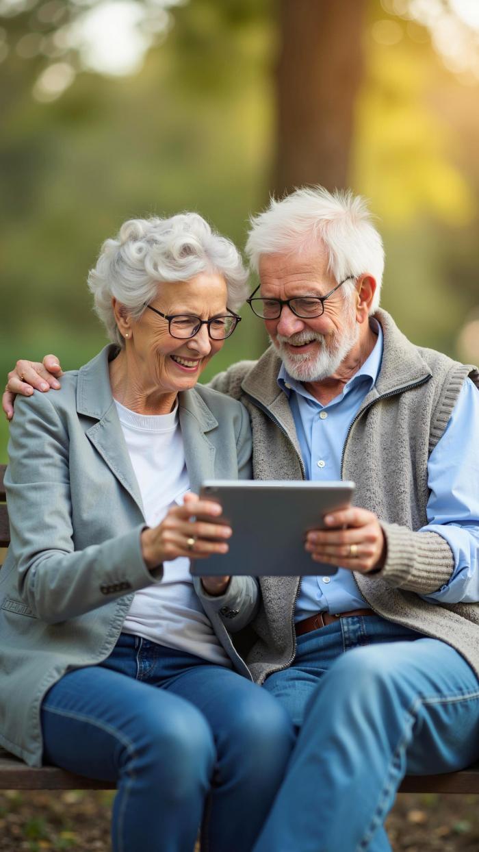 Personas mayores viendo una tablet