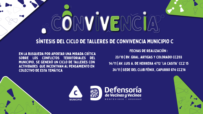 Placa informativa con las fechas y lugares de realización de los tres talleres de convivencia