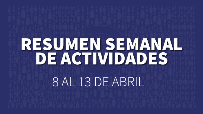 Placa institucional azul con el texto “Resumen semanal de actividades, 8 al 13 de junio”.