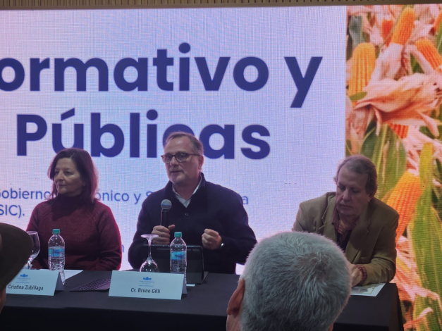 Panelistas sentados detrás de una mesa