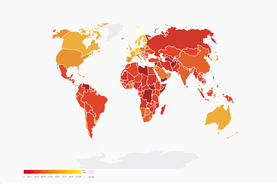 Mapa con colores que indican índice de corrupción Mapa con colores que indican índice de corrupción