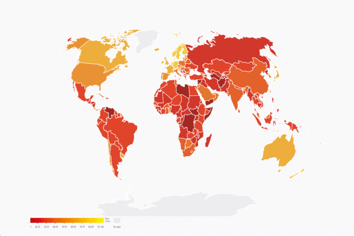 Mapa con colores que indican índice de corrupción