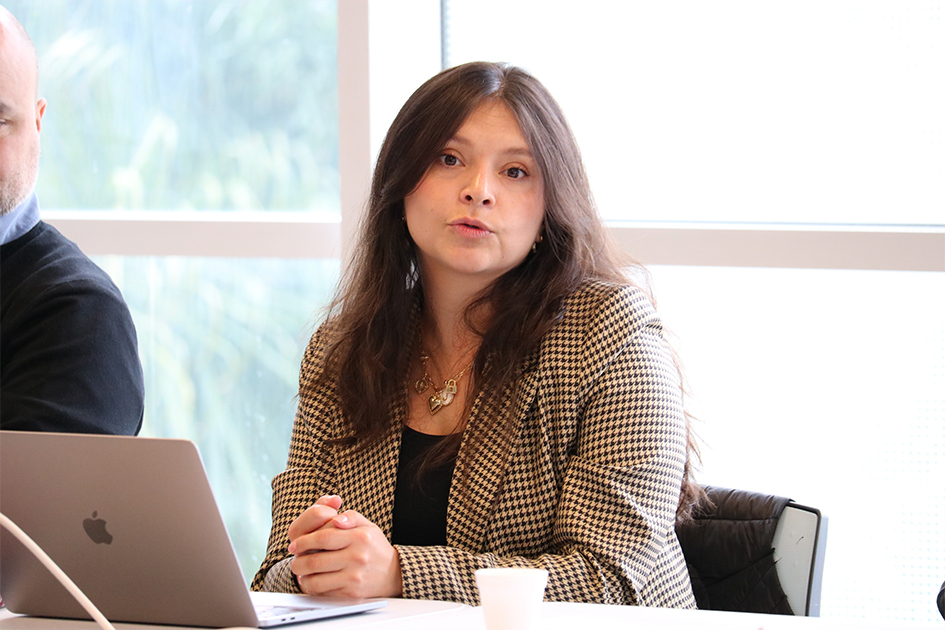 Jimena Aucique Asociado de País para América Latina y el Caribe (CDPI) presentando