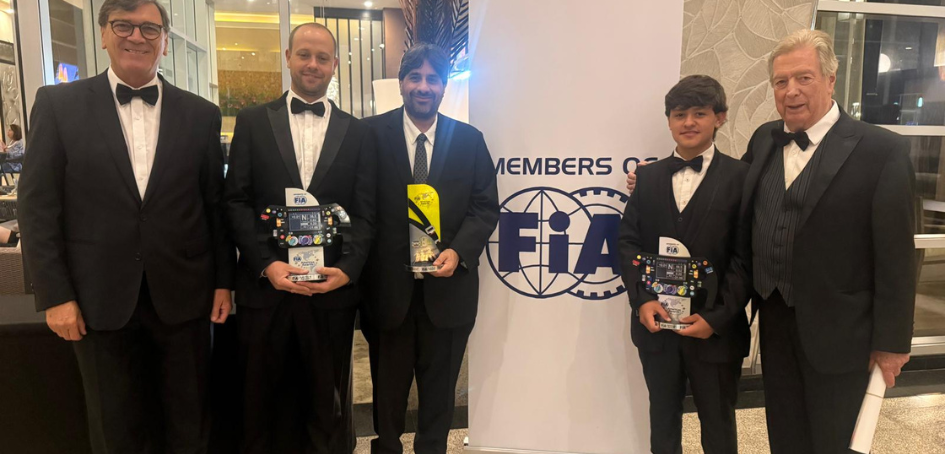 Feliciano Bruschi (Karting) y Federico Quintela (Automovilismo) junto a Metediera y Tomasi