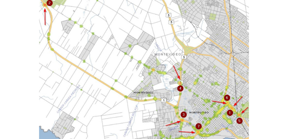 Mapa de Municipio A de Montevideo donde se señalan zonas de riesgo en el tránsito Mapa de Municipio A de Montevideo donde se señalan zonas de riesgo en el tránsito