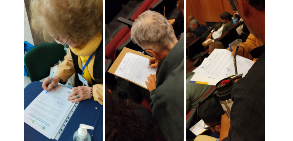 Diferentes participantes suscribiendo la Declaratoria del Encuentro de ULOSEV Diferentes participantes suscribiendo la Declaratoria del Encuentro de ULOSEV