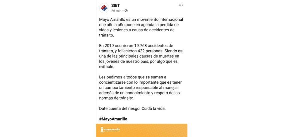 Mensaje para redes sociales de SIET