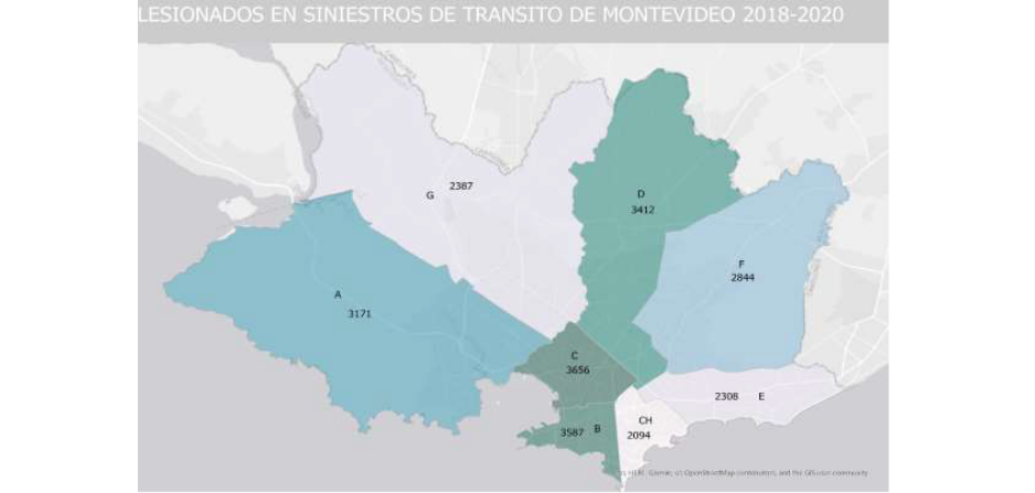 Lesionados en siniestros de tránsito en Montevideo 2018-2020