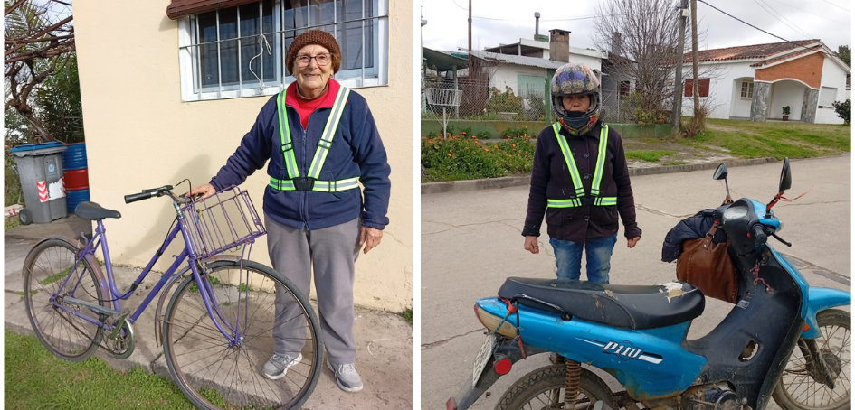 Ciclista y motociclista lucen cintas reflectivas distribuidas por ULOSEV Soca Ciclista y motociclista lucen cintas reflectivas distribuidas por ULOSEV Soca
