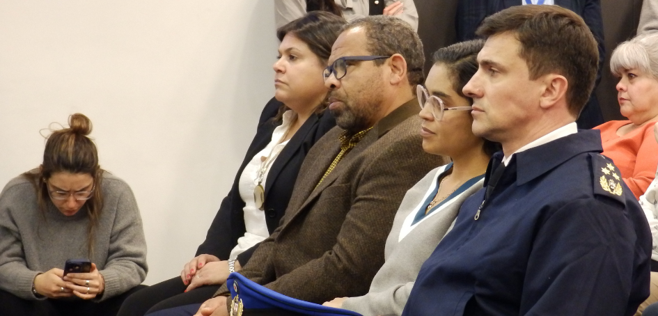 los jerarcas de Unasev y Ministerio del Interior en la platea de la conferencia de prensa