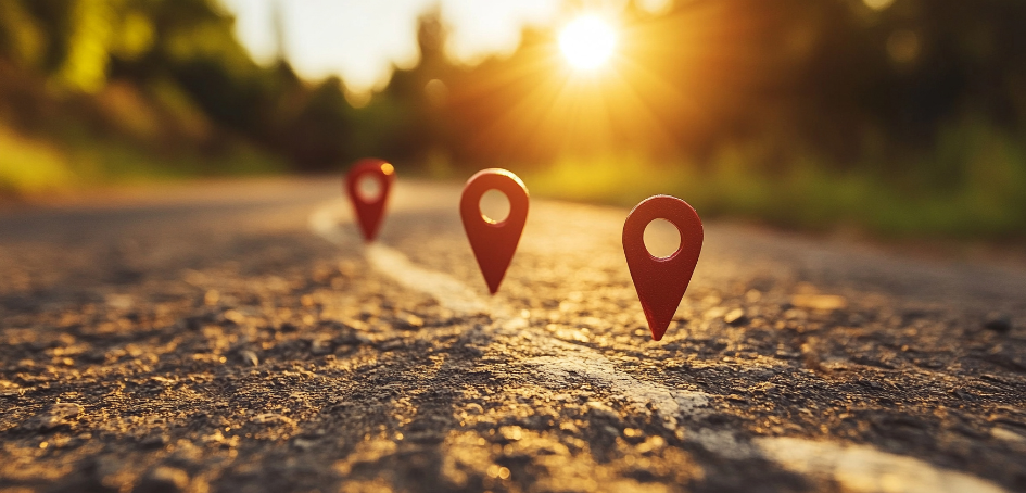 Ruta con íconos de señalar lugar Ruta con íconos de señalar lugar
