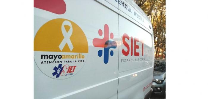 Mensaje sobre Mayo Amarillo en ambulancias del SIET de Paysandú