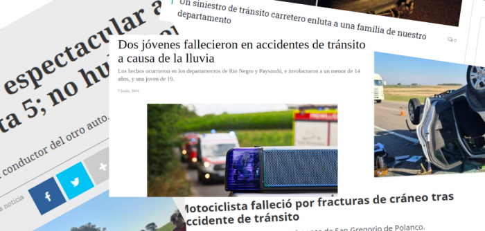 Compoición gráfica con varias portadas que contienen titulares sobre accidentes de tránsito