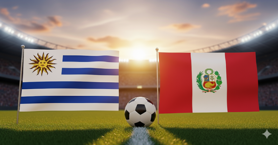 Imagen de ambas banderas y una pelota de fútbol 