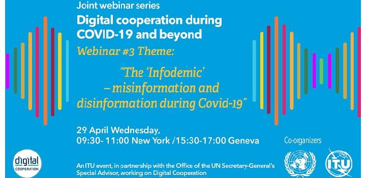 Afiche en inglés del Seminario web La 'Infodemia' - Información errónea y desinformación durante COVID -19 
