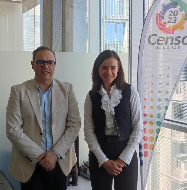 Diego Aboal, Director Técnico del INE y Mercedes Aramendía, Presidenta de URSEC Foto de Diego Aboal del INE y Mercedes Aramendía de URSEC